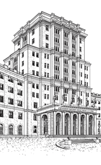 Illustration in style of engraving. Architectural monuments. Vector.