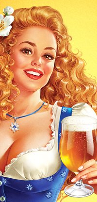 女孩與啤酒。插圖。啤酒“比利時的麥酒。” 