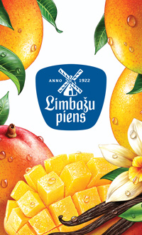 Манго, ваниль. Иллюстрация для упаковки йогурта Limbažu piens (Латвия).