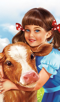 一個小牛的女孩。 