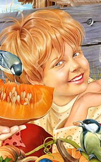 Redhead with a pumpkin. Illustration for the magazine.