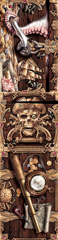 Pirate chest. Illustration for gift wrapping.