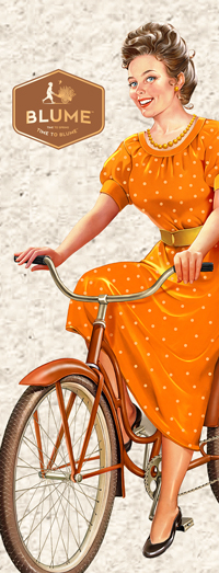 Une femme sur un vélo. Illustration pour l'emballage du médicament.