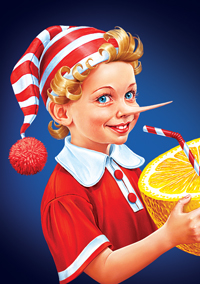 Pinocchio. Figure sur l'étiquette de la limonade.